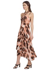 Dkny Women's Printed Pleated Asymmetric-Hem Chiffon Halter Dress - Abtrct Dot