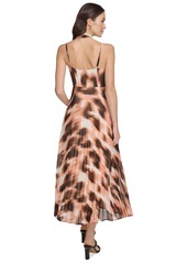 Dkny Women's Printed Pleated Asymmetric-Hem Chiffon Halter Dress - Abtrct Dot