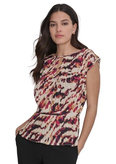 Dkny Women's Printed Pleated Cap Sleeve Blouse - Parchment