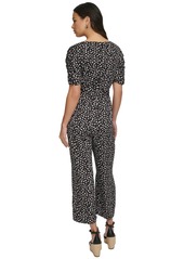 Dkny Women's Printed Ruched-Sleeve Cropped Jumpsuit - Black Multi