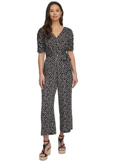 Dkny Women's Printed Ruched-Sleeve Cropped Jumpsuit - Black Multi
