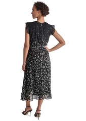 Dkny Women's Printed Ruffled Belted Midi Dress - Black Multi