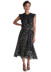 Dkny Women's Printed Ruffled Belted Midi Dress - Black Multi