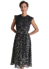 Dkny Women's Printed Ruffled Belted Midi Dress - Black Multi