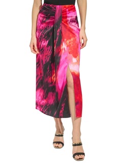Dkny Women's Printed Satin Sarong Midi Skirt - Shocking Pink Multi