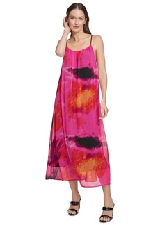 Dkny Women's Printed Sleeveless Chiffon Dress - Shocking Pink Multi