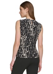 Dkny Women's Printed Sleeveless Criss-Cross-Drape Top - Black/Cloud