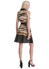 Dkny Women's Printed Tie-Waist Collared V-Neck Dress - Black Multi