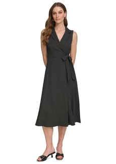 Dkny Women's Printed Tie-Waist Sleeveless A-Line Dress - Black/Cream