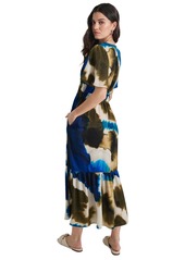 Dkny Women's Printed V-Neck Short-Sleeve Maxi Dress - Expld Ink