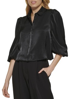 DKNY Women's Puff Button Front Long Sleeve Top