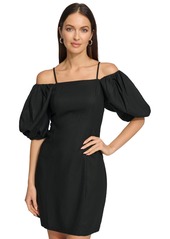 Dkny Women's Puff-Sleeve Linen-Blend Dress - Black