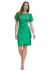 Dkny Women's Puff-Sleeve Side-Ruched Sheath Dress - Apple Green