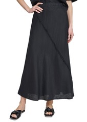 Dkny Women's Pull-On Fringe-Trim Linen Skirt - Black