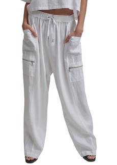 Dkny Women's Pull-On Mid-Rise Linen Cargo Pants - White