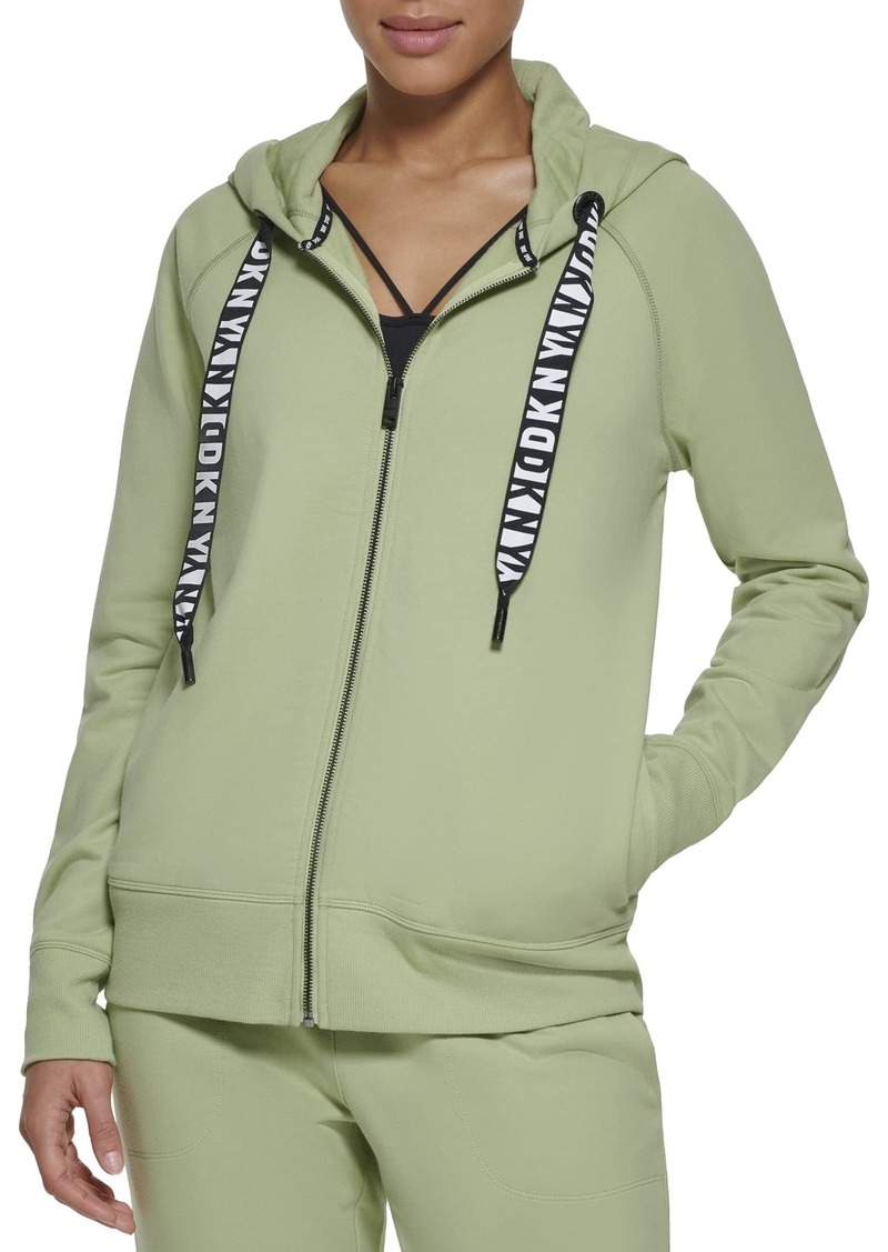 DKNY Women's Logo Drawstring Zip Up Hoodie Activewear Sweatshirt