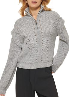 DKNY Women's Quarter Zip Cable Knit Long Sleeve Sweater