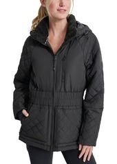 Dkny Women's Quilted Elastic-Waist Hooded Zipper Jacket - Praline