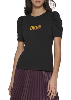 DKNY Women's Reflective Logo Puff Sleeve T-Shirt