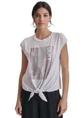 Dkny Women's Rhinestone-Cityscape Sleeveless Tie-Hem Top - Wht/summer