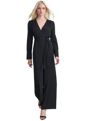 Dkny Women's Rhinestone-Striped Split-Leg Jumpsuit - Black