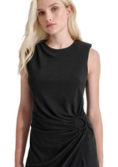 Dkny Women's Round-Neck Sleeveless Drape-Front Dress - Black