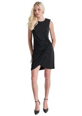 Dkny Women's Round-Neck Sleeveless Drape-Front Dress - Black