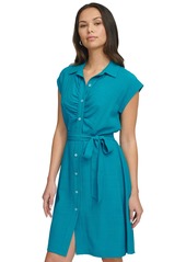 Dkny Women's Ruched A-Line Shirtdress - Gulf Blue