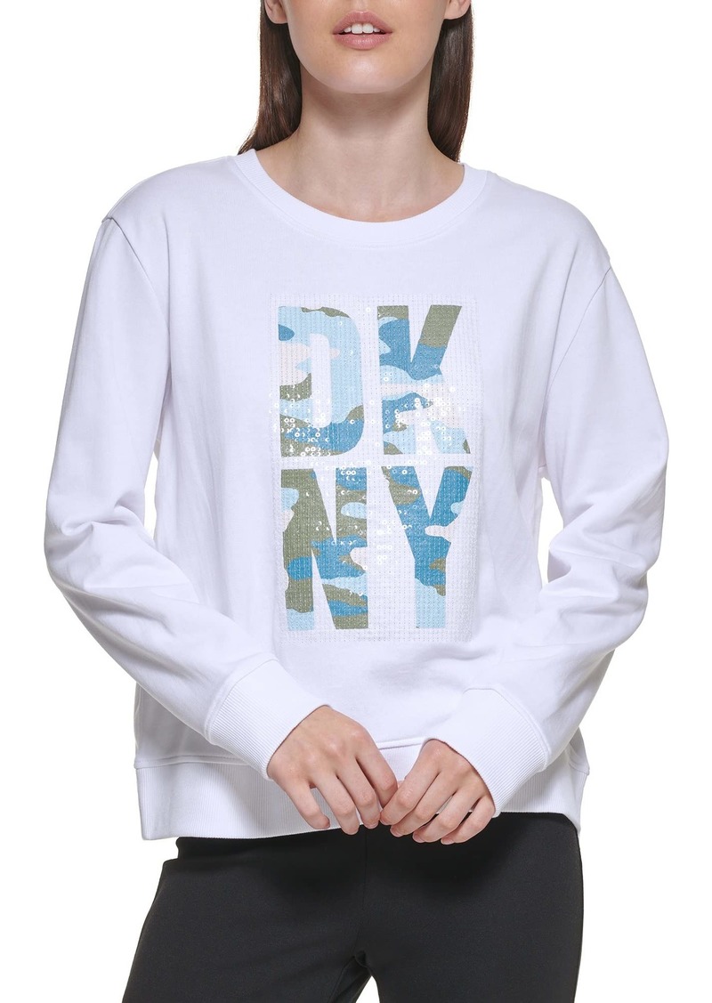 DKNY Women's Sequin Logo Easy Sportswear Sweatshirt