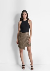 Dkny Women's Sequin Plaid Wrap Mini Skirt - Blk Multi