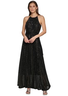 Dkny Women's Sequin Sleeveless Halter-Neck Gown - Black