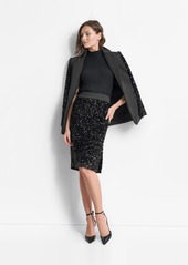 Dkny Women's Sequined Side-Slit Pencil Skirt - Black