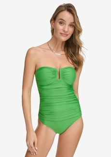 Dkny Women's Shirred One-Piece Swimsuit - Grass Green