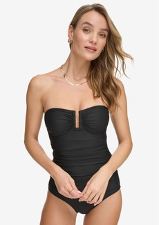 Dkny Women's Shirred One-Piece Swimsuit - Black