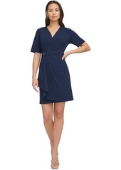 Dkny Women's Short-Sleeve Faux-Wrap Sheath Dress - Navy