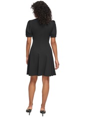 Dkny Women's Short-Sleeve Fit & Flare Dress - Black