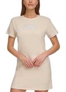 Dkny Women's Short-Sleeve Long Logo T-Shirt Dress - Sand