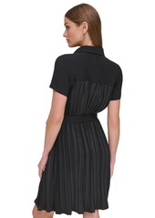 Dkny Women's Short-Sleeve Pleated Shirtdress - Black