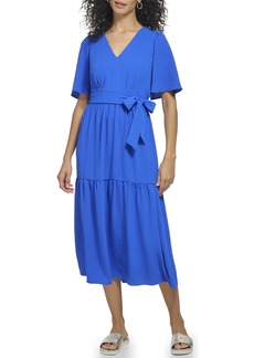 DKNY Women's Short Sleeve Tiered Midi Dres Dress