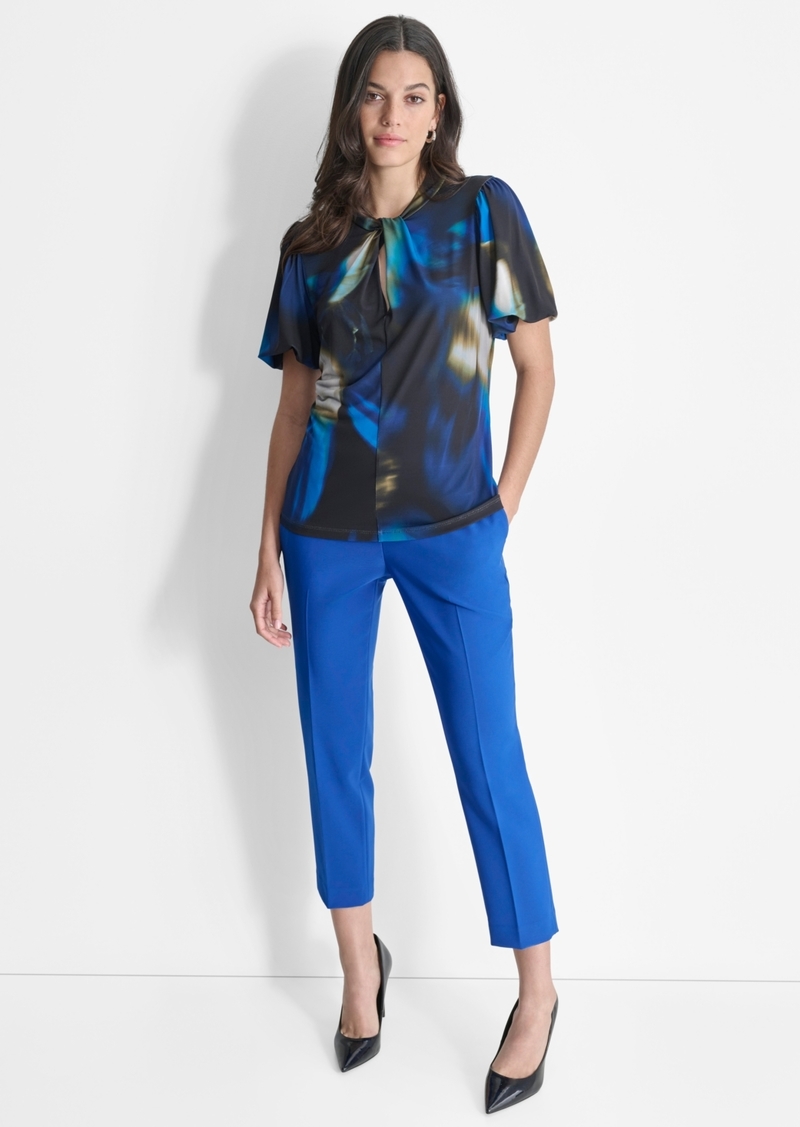 Dkny Women's Short-Sleeve Twist-Neck Blouse - Lapis Bl M