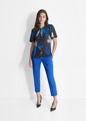 Dkny Women's Short-Sleeve Twist-Neck Blouse - Lapis Bl M