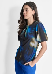 Dkny Women's Short-Sleeve Twist-Neck Blouse - Lapis Bl M