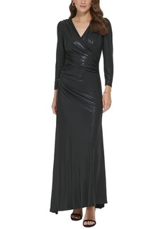 DKNY Women's Side Ruched Glazed Jersey V-Neck Dress