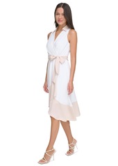 Dkny Women's Sleeveless Collared V-Neck Dress - Khaki/White