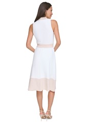 Dkny Women's Sleeveless Collared V-Neck Dress - Khaki/White