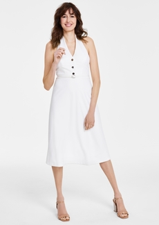 Dkny Women's Sleeveless Halter-Neck Button-Front Dress - Cream