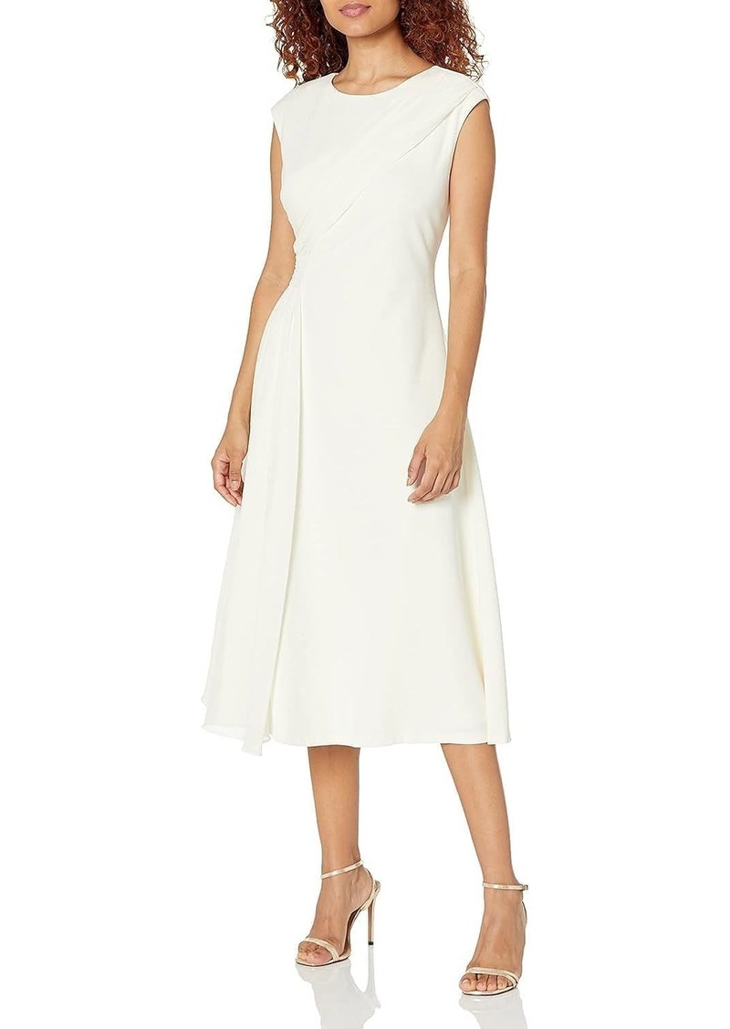 DKNY Women's Sleeveless Mixed Media Midi BUTRCREAM