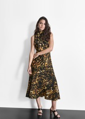 Dkny Women's Sleeveless Printed Tie-Neck Midi Dress - Paint Stro