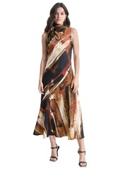 Dkny Women's Sleeveless Printed Tie-Neck Midi Dress - Paint Stro