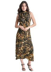 Dkny Women's Sleeveless Printed Tie-Neck Midi Dress - Paint Stro